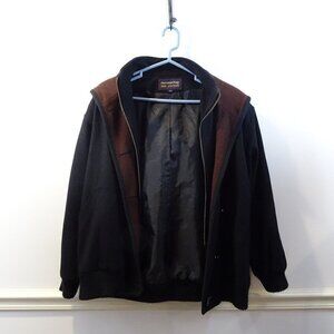 90's HERMAN KAY Bib-Jacket Wool-Blend Coat Winter Hood Size 8P Black Brown